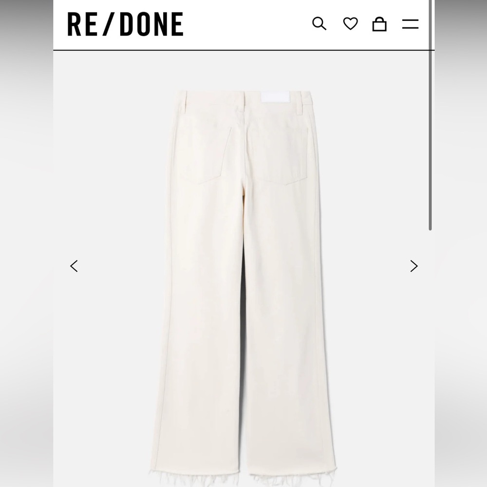 Re/Done Cream Straight Leg Jeans with Frayed Hem